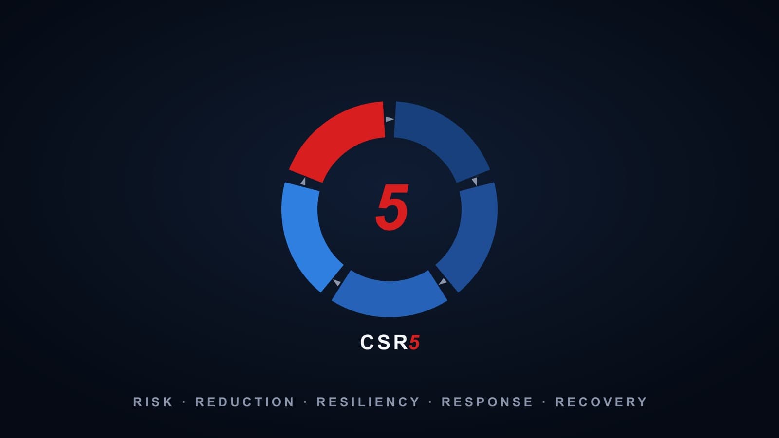 The CSR5 framework mark: a five-segment ring representing Risk, Reduction, Resiliency, Response, and Recovery